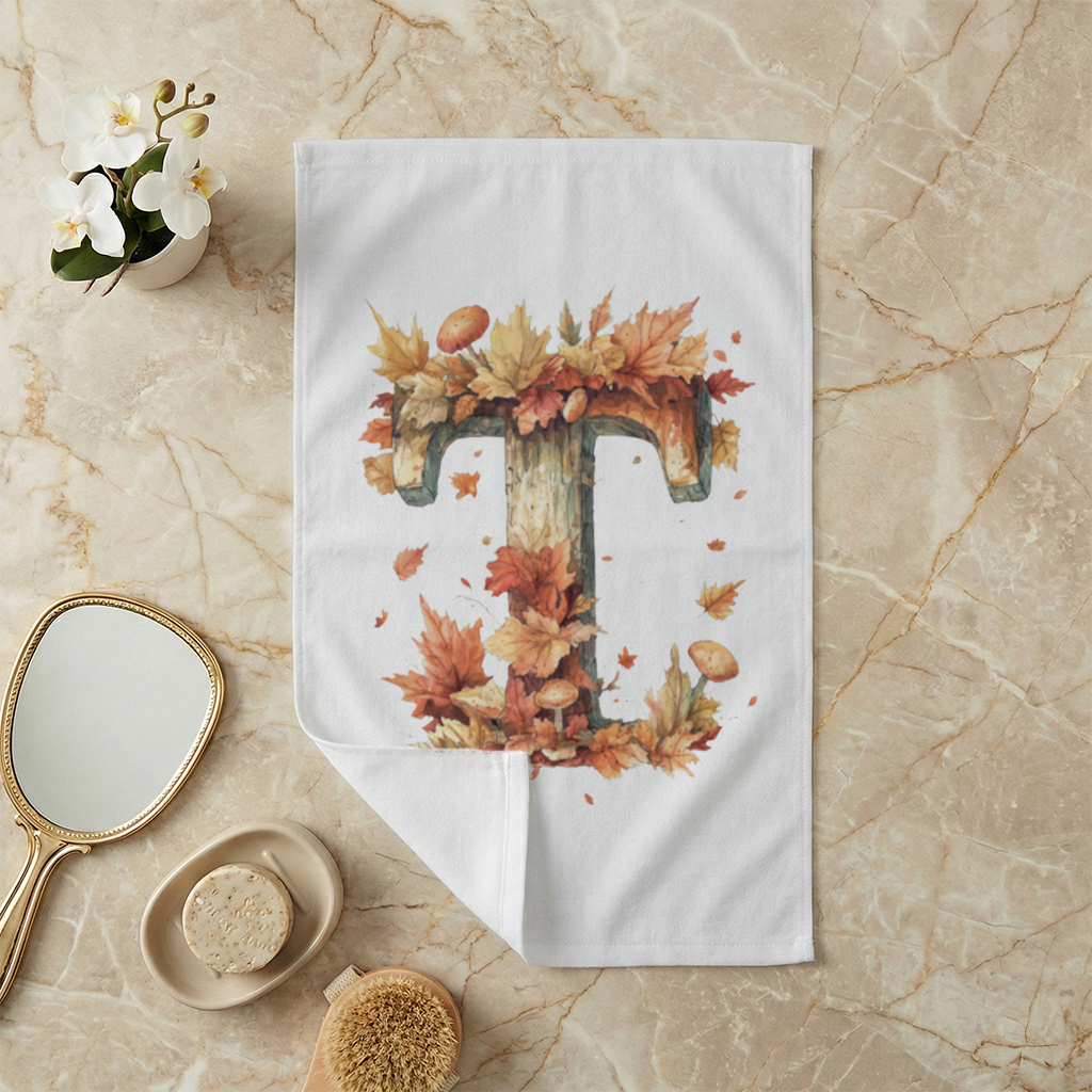 Autumn Leaf Wooden Letter T Hand Towel
