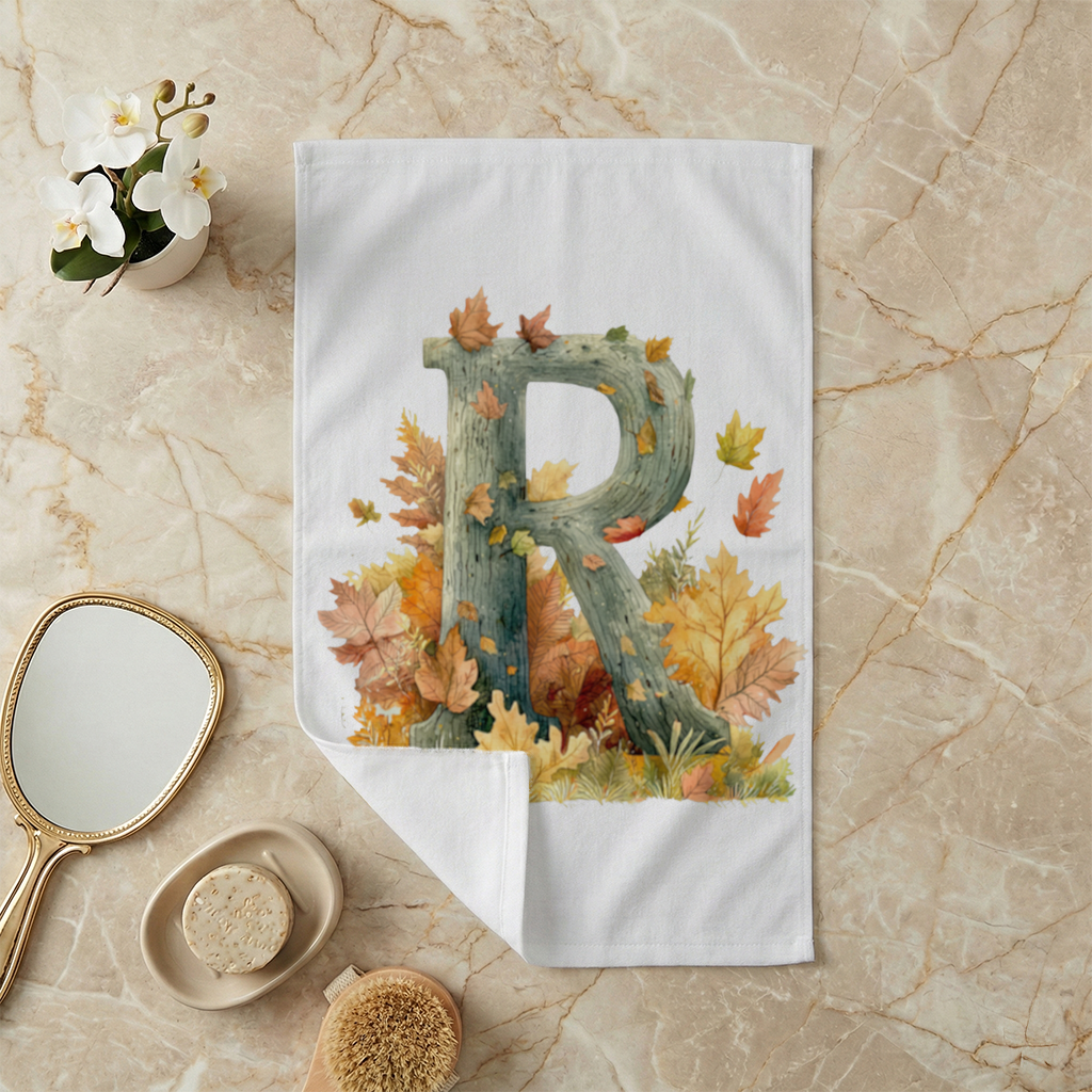 Autumn Letter R with Fall Leaves Hand Towel