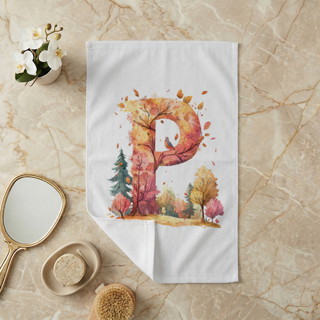 Autumn Forest Letter P with Bird Hand Towel