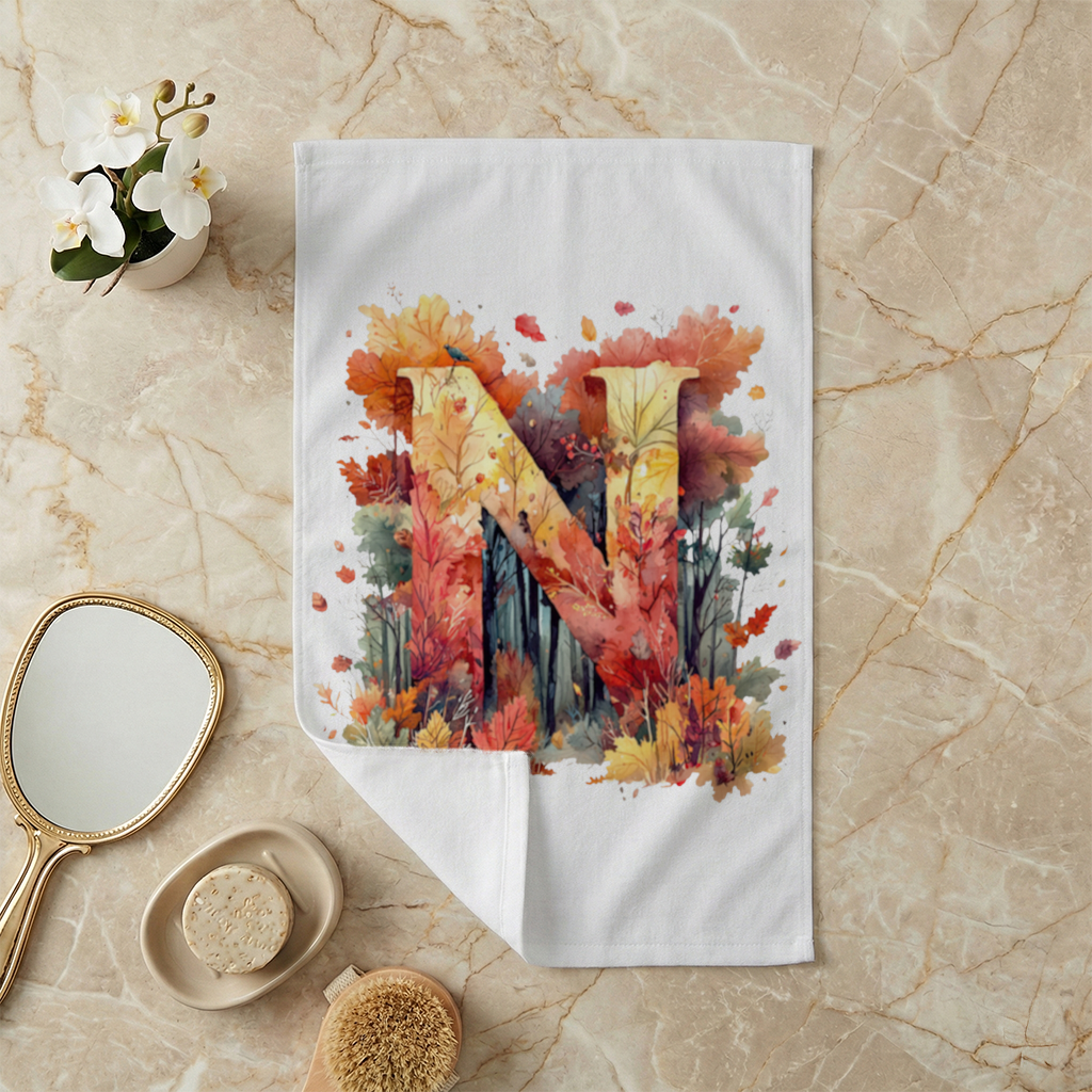 Autumn Leaf Monogram N Hand Towel