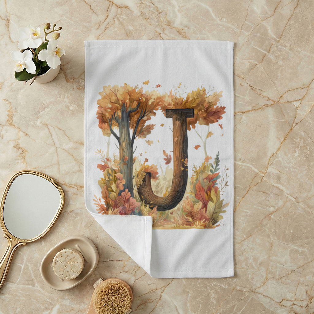 Fall Leaves Wooden Letter J Hand Towel