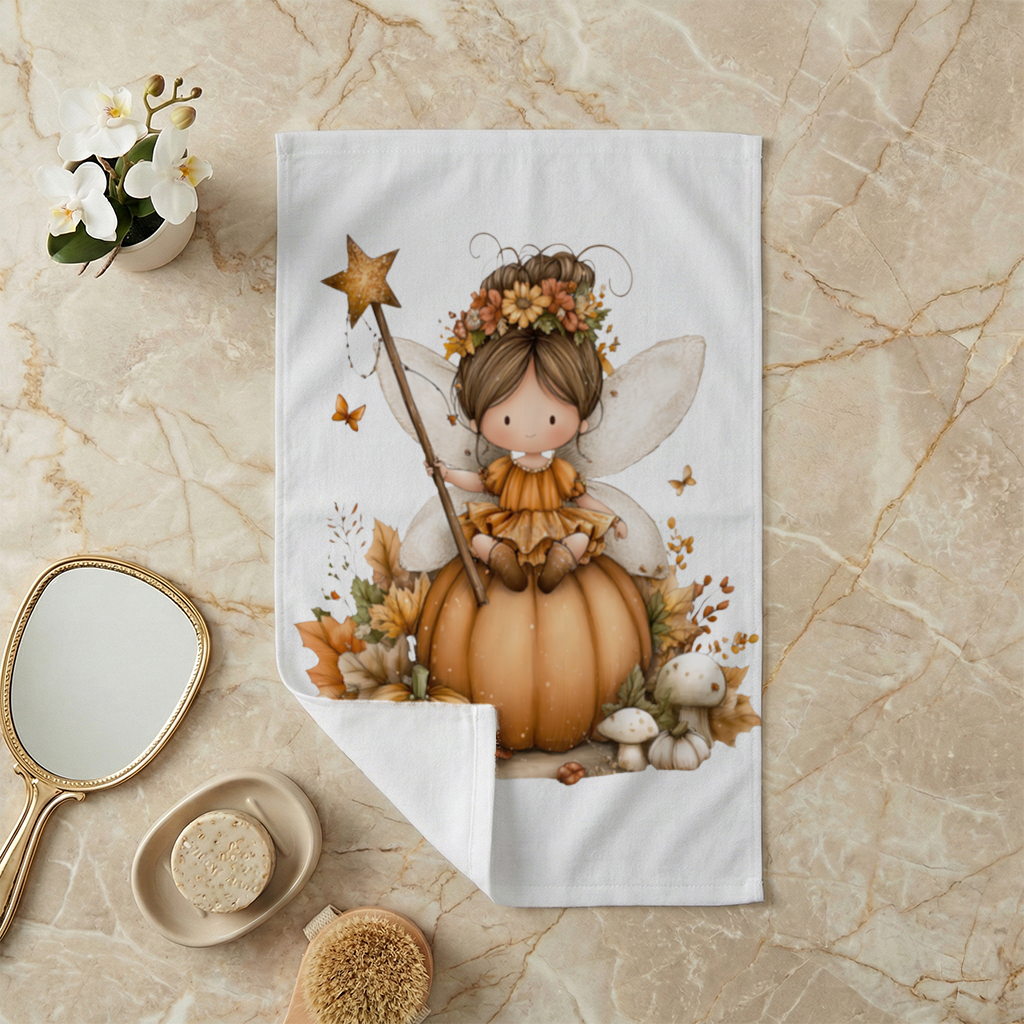 Whimsical Autumn Pumpkin Fairy Hand Towel