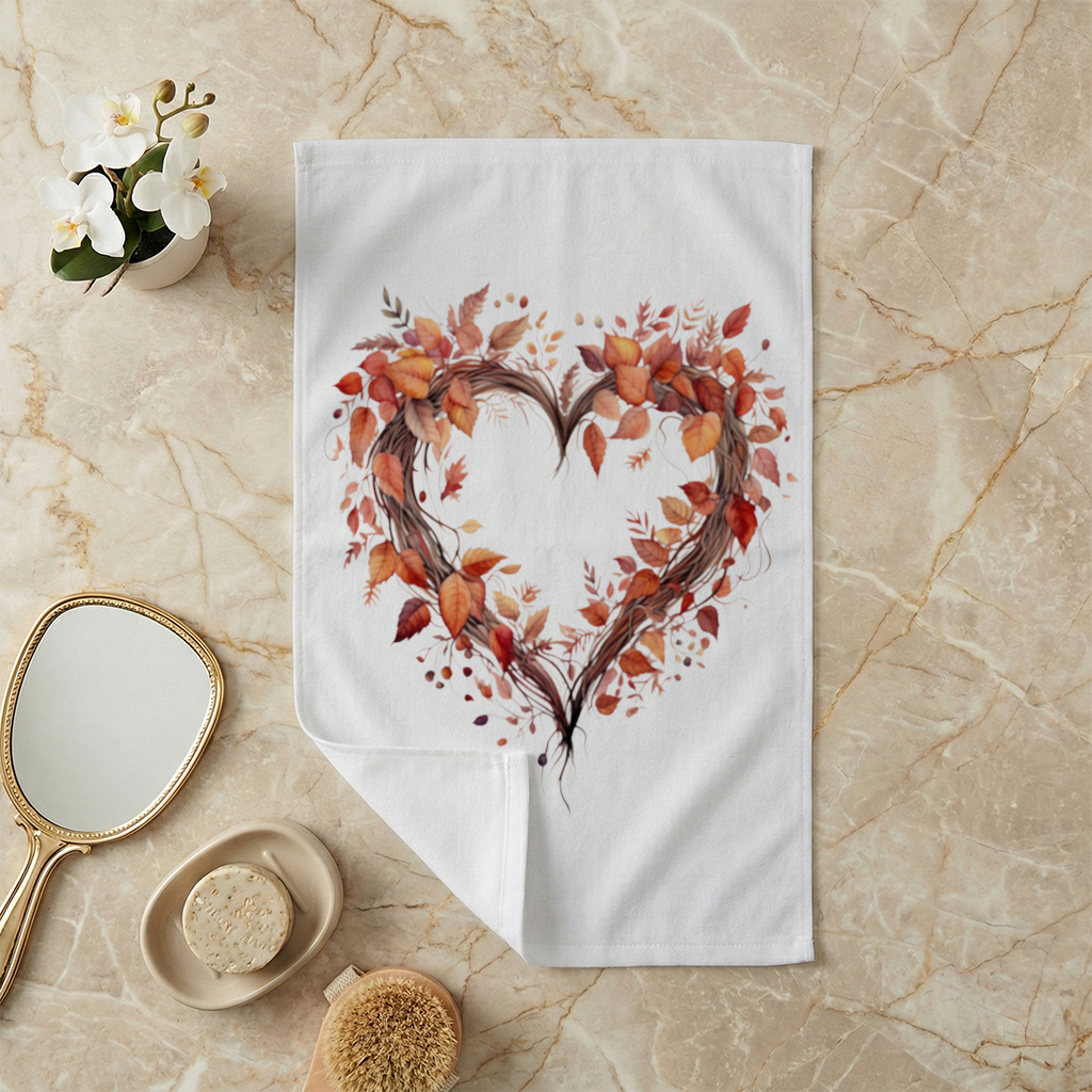 Autumn Leaves Heart Wreath Hand Towel