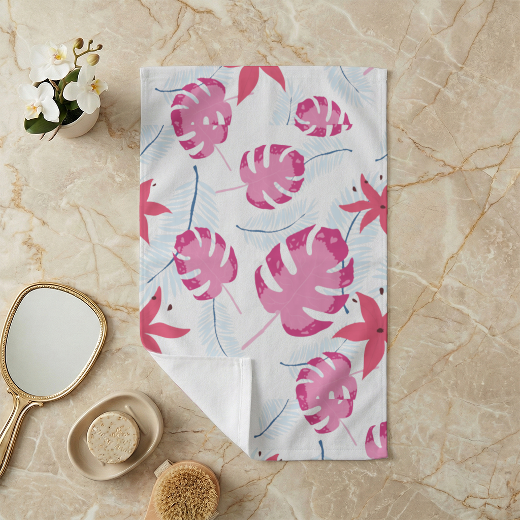 Pink Monstera and Tropical Lily Hand Towel
