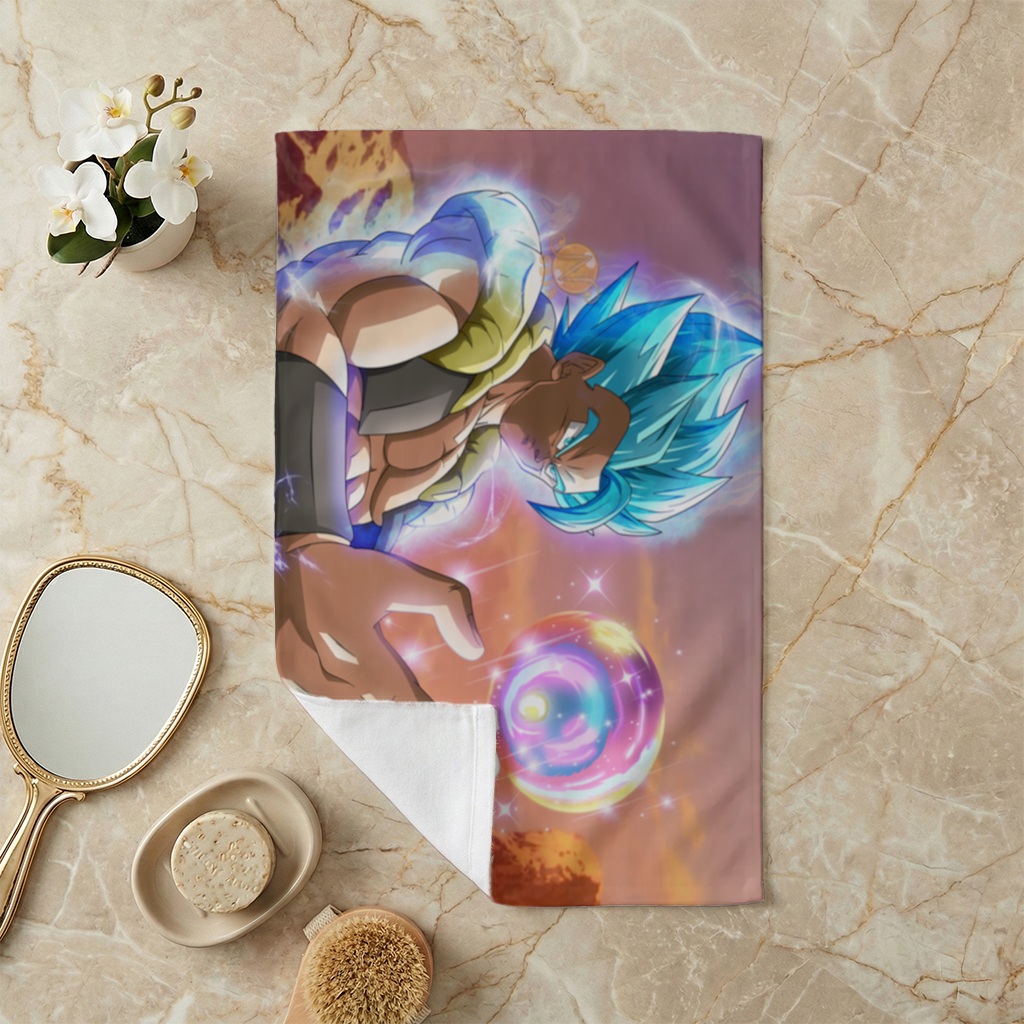 Blue Haired Warrior with Energy Orb Hand Towel