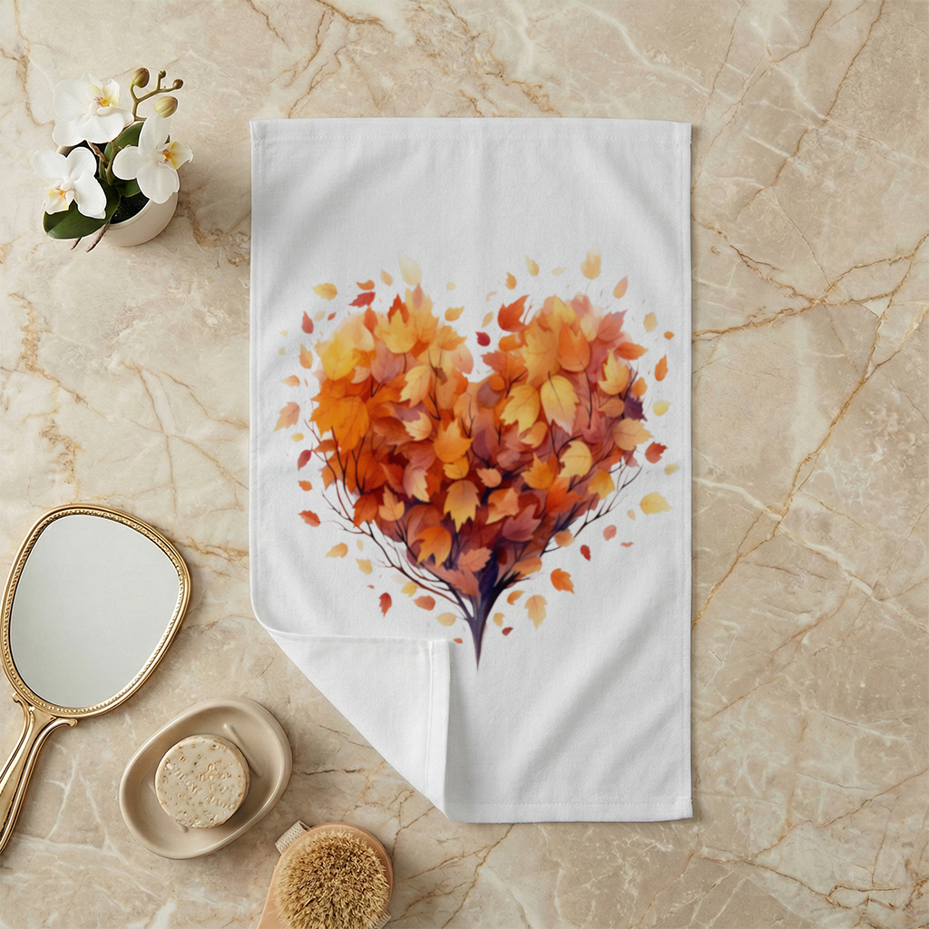 Sonbahar Yapraklı Kalp El Havlusu