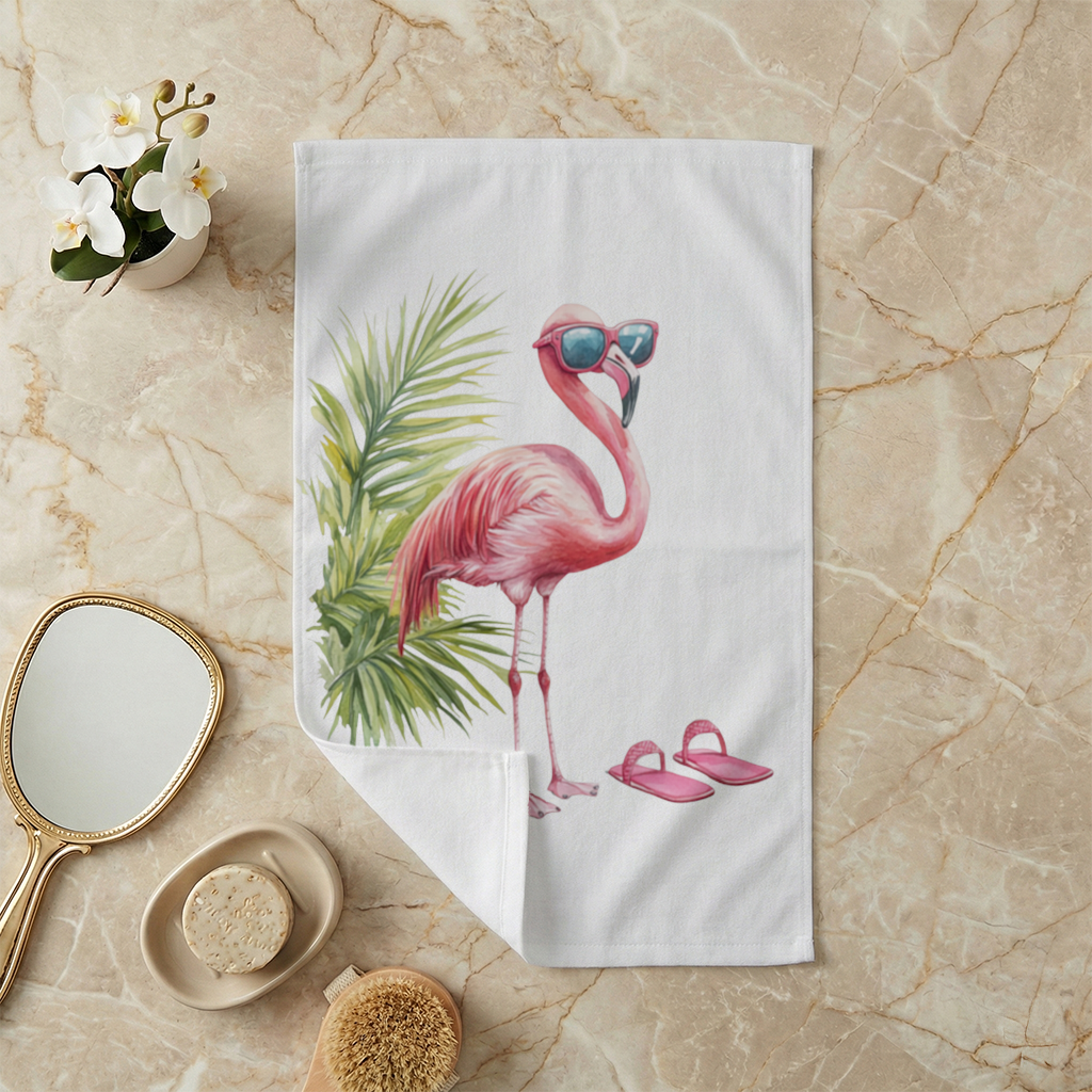 Güneş Gözlüklü Pembe Flamingo El Havlusu