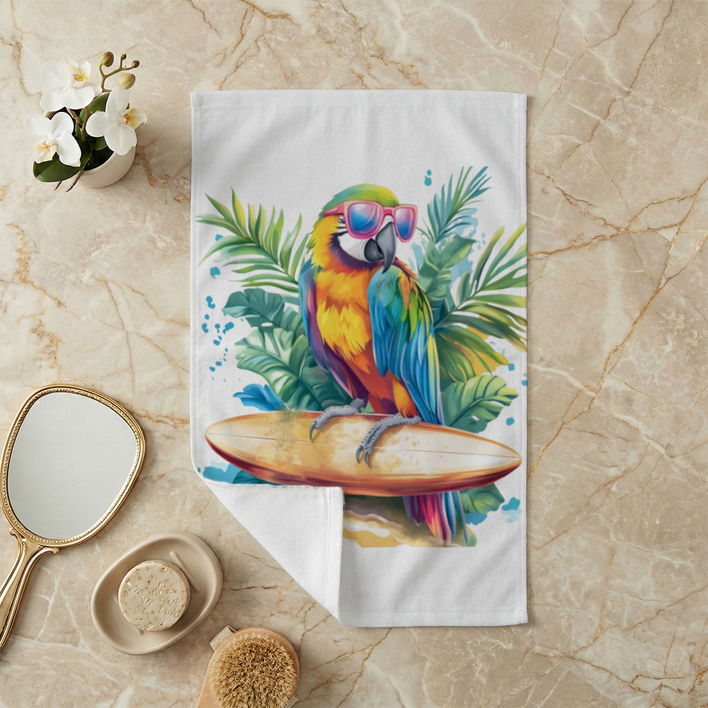 Sörf Yapan Güneş Gözlüklü Papağan El Havlusu