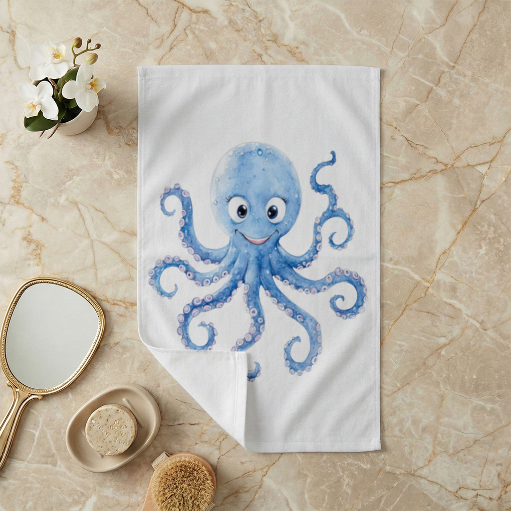 Sevimli Mavi Suluboya Ahtapot El Havlusu