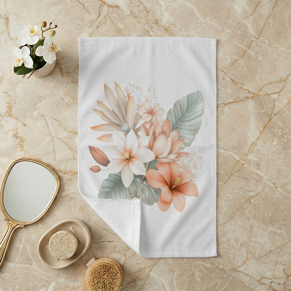 Şeftali Tonlu Tropikal Çiçek Buketi El Havlusu