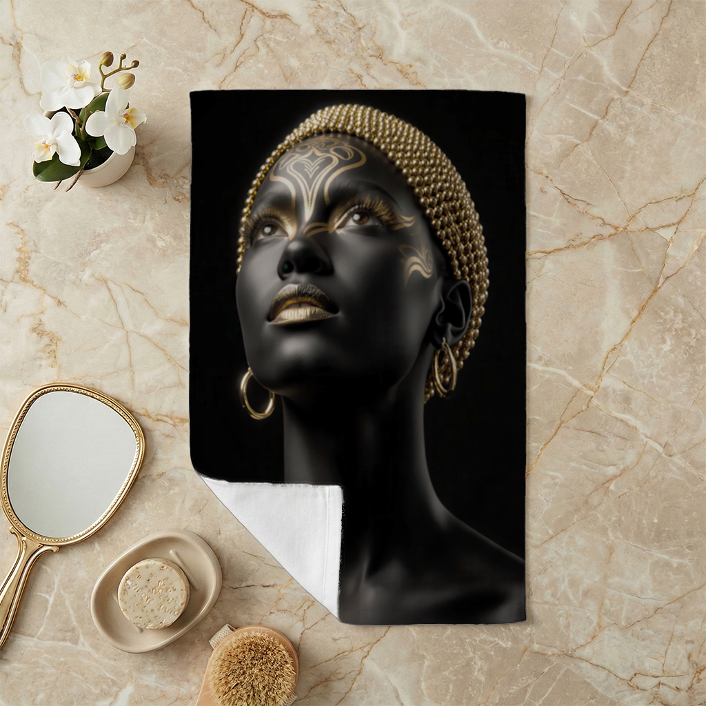 Gold Afrofuturistic Black Woman Hand Towel