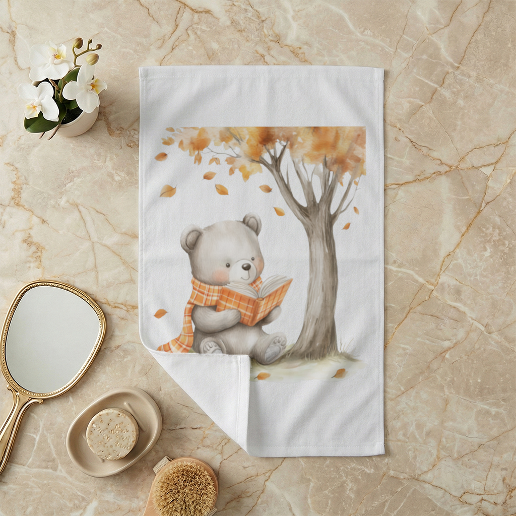 Reading Bear with Orange Scarf Hand Towel