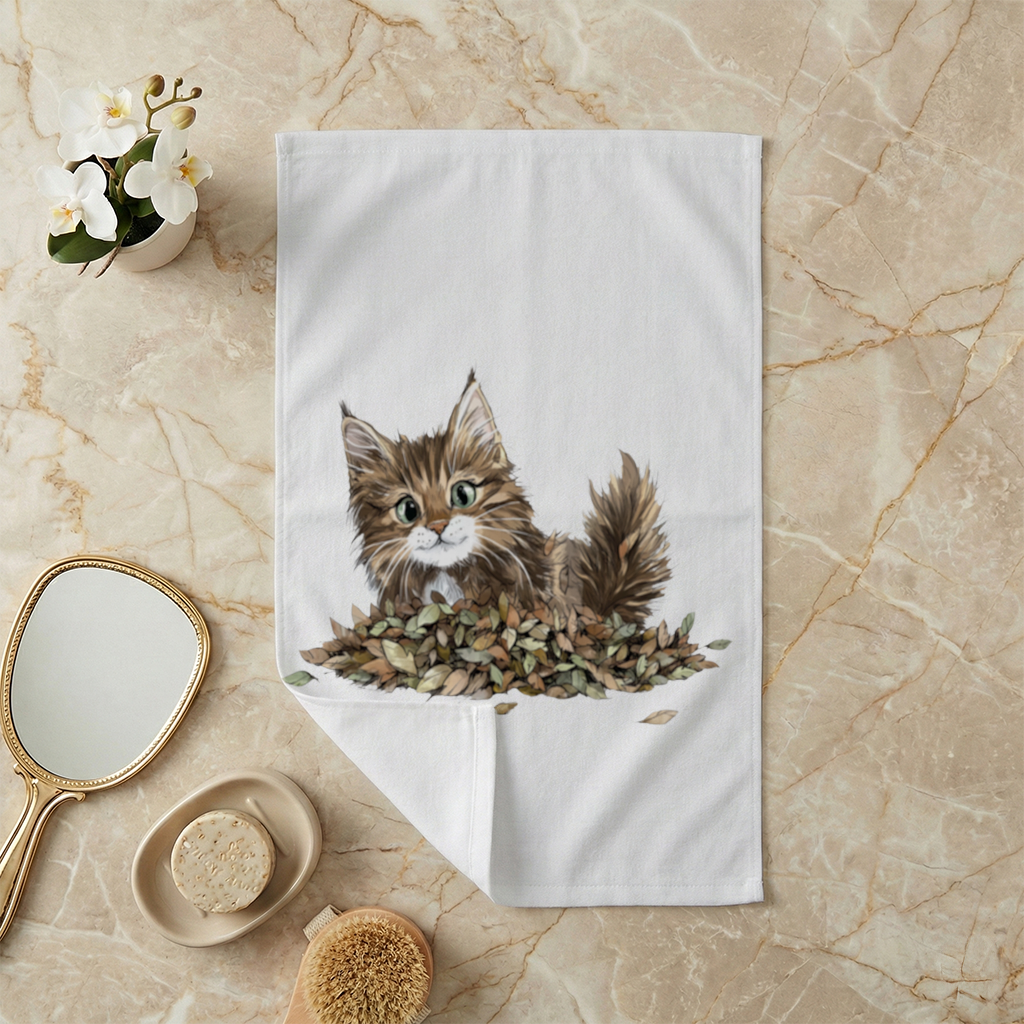 Cute Fluffy Kitten in Autumn Leaves 