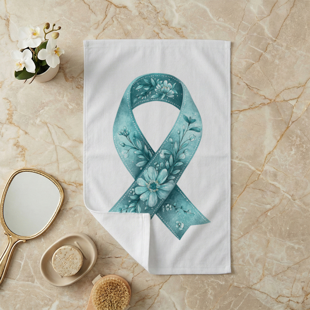 Floral Teal Awareness Ribbon Hand Towel