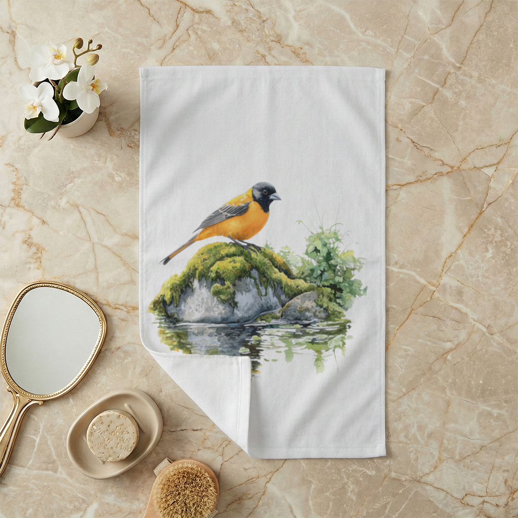 Turuncu Siyah Baltimore Oriole Kuşu El Havlusu