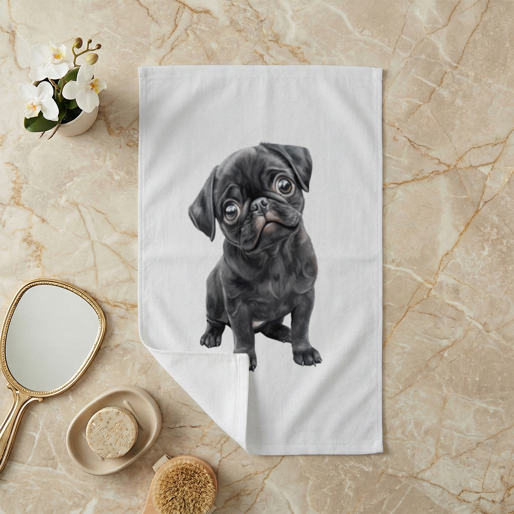 Innocent Black Pug Puppy Hand Towel
