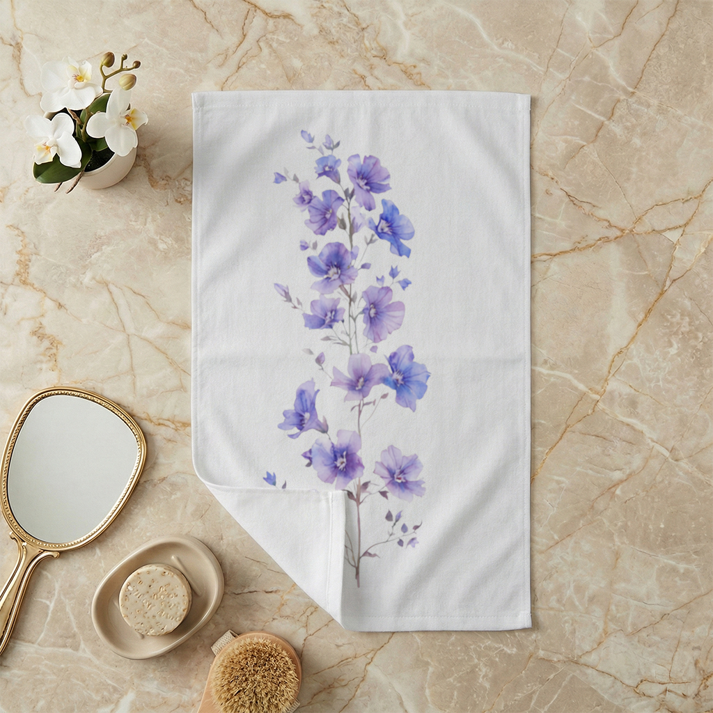 Zarif Mavi Kır Çiçekleri El Havlusu