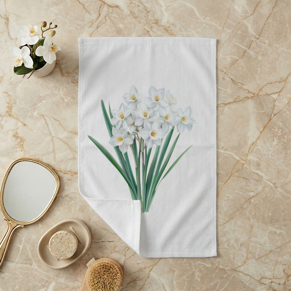 Beyaz Nergis Çiçeği Demeti El Havlusu