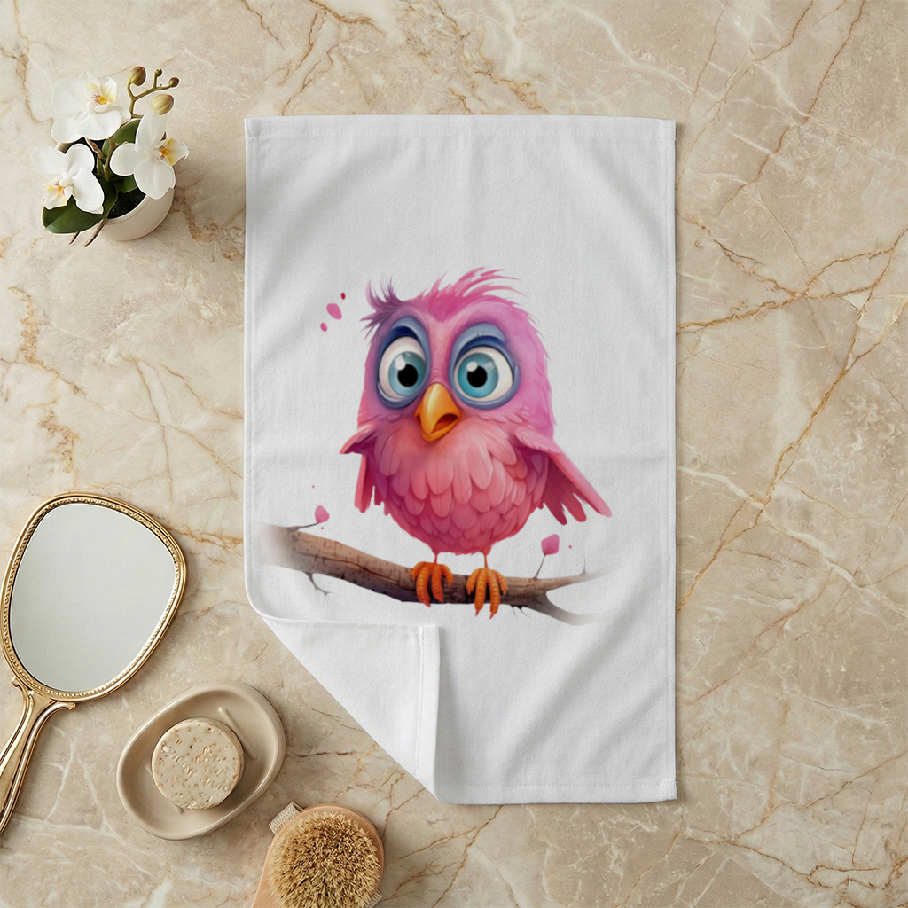 Cute Pink Bird with Large Blue Eyes 