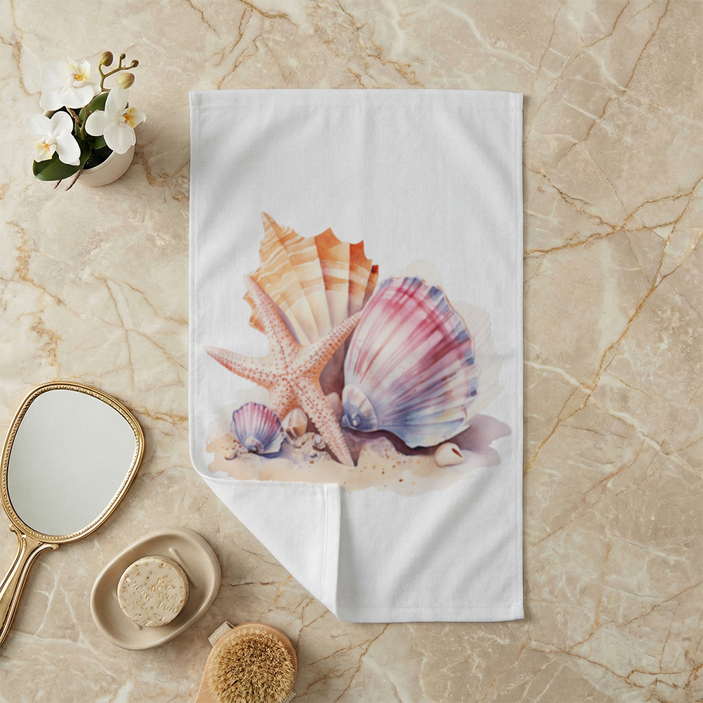 Watercolor Coastal Seashells Hand Towel