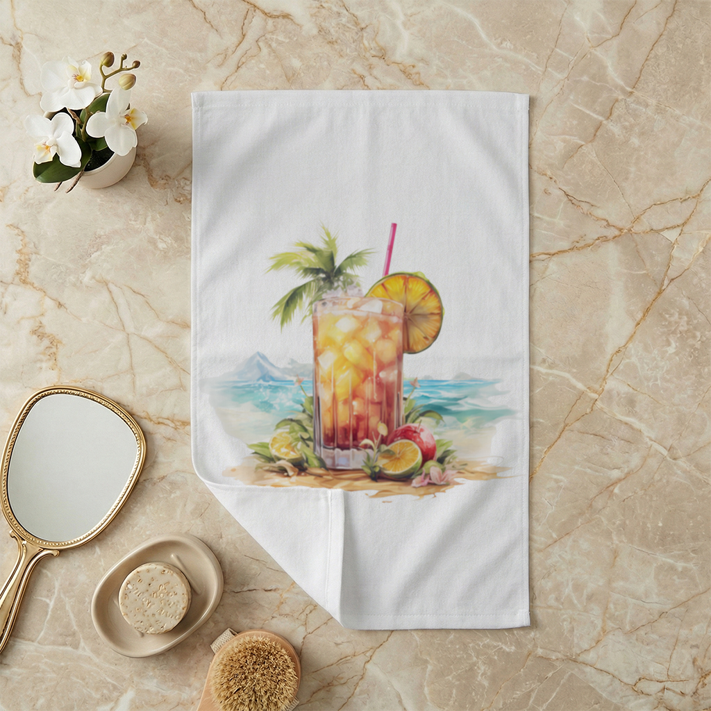 Tropical Island Beach Cocktail with Fruit Hand Towel