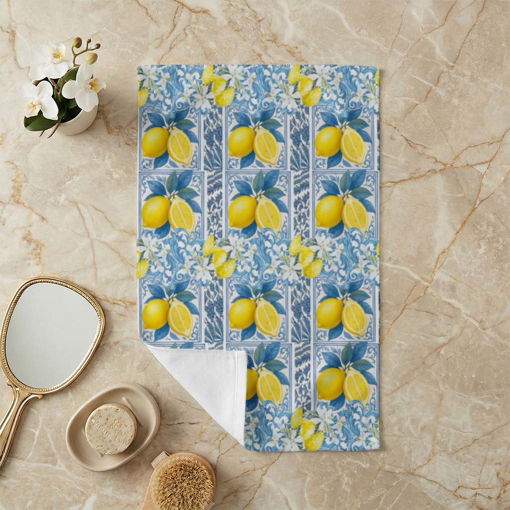 Mediterranean Lemon and Blue Azulejo Tile Pattern 