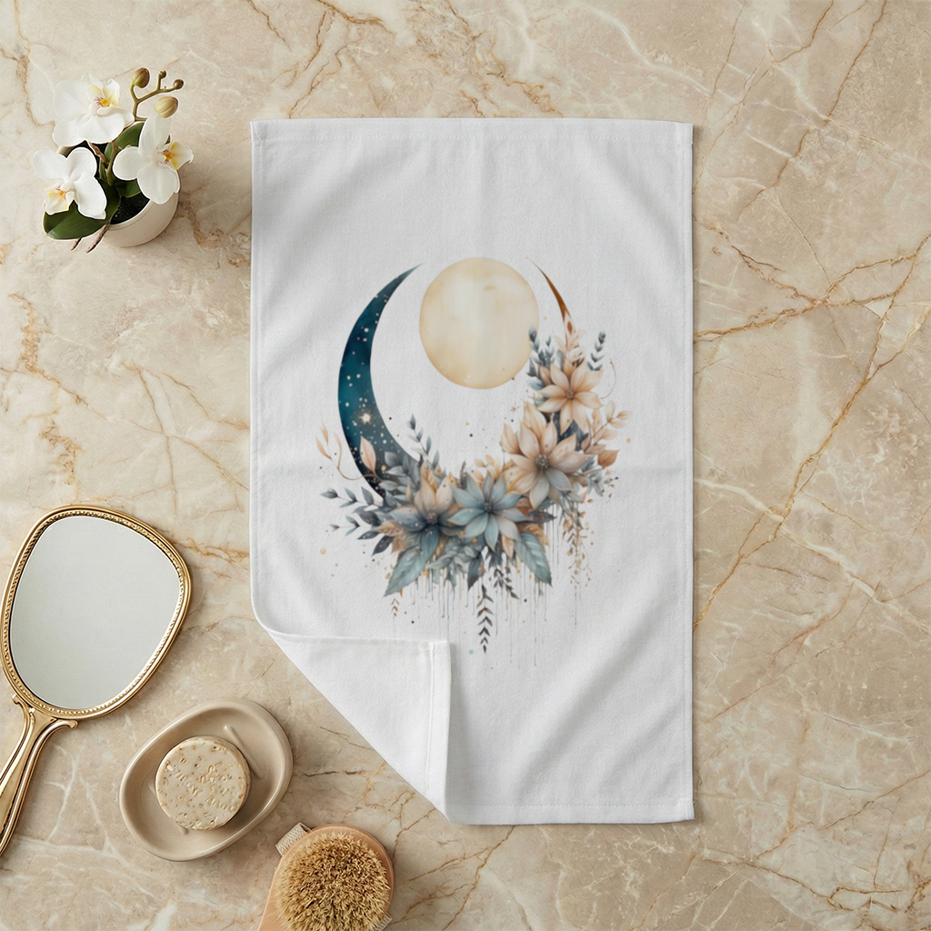 Celestial Boho Moon Floral Hand Towel