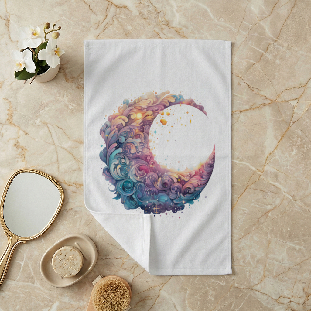 Colorful Swirled Celestial Moon Hand Towel