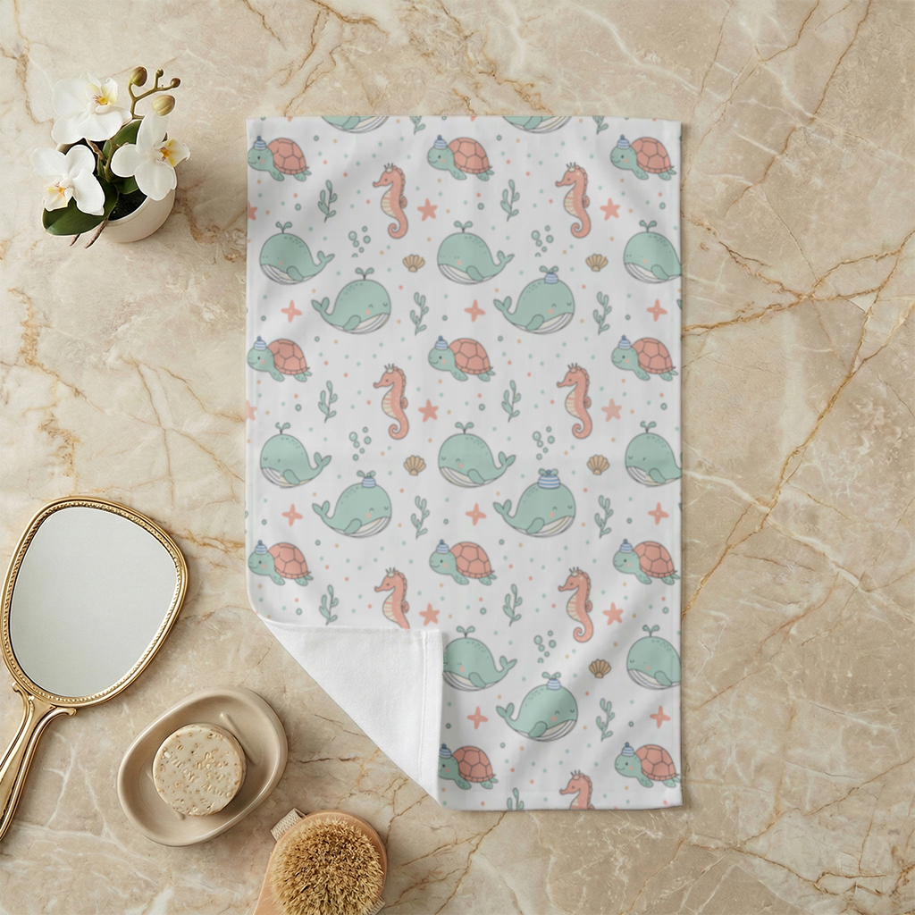 Cute Sea Animals Pattern Hand Towel