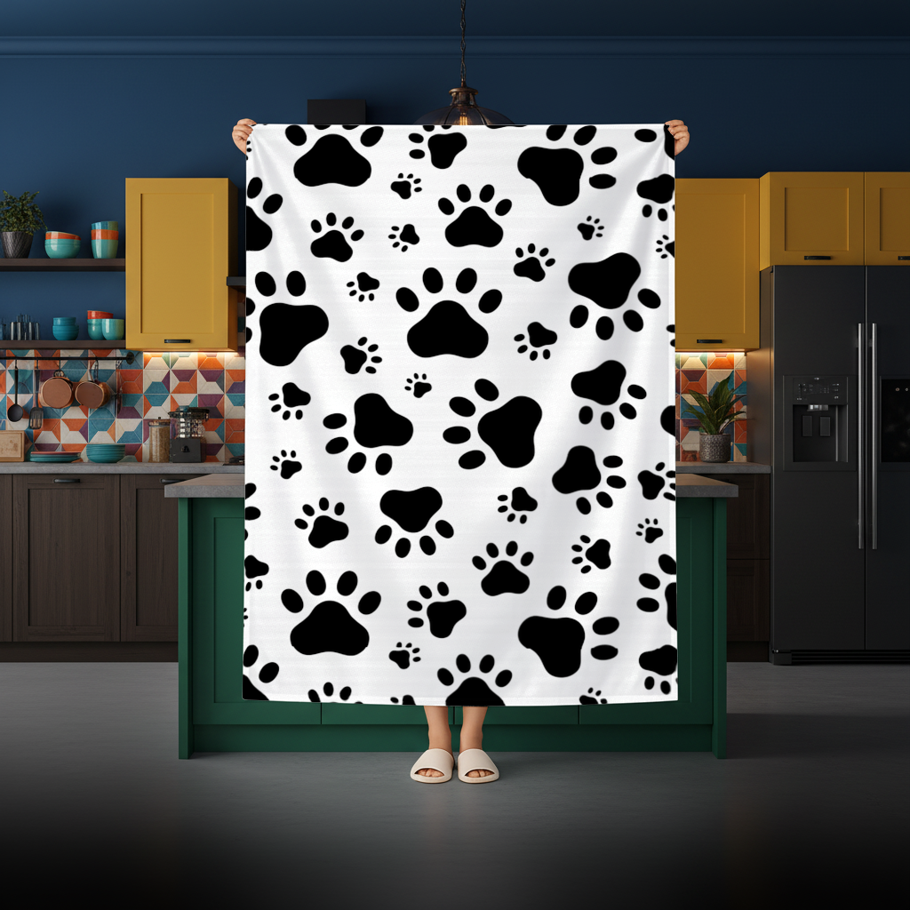 Black and White Paw Pattern Design Rectangular Tablecloth