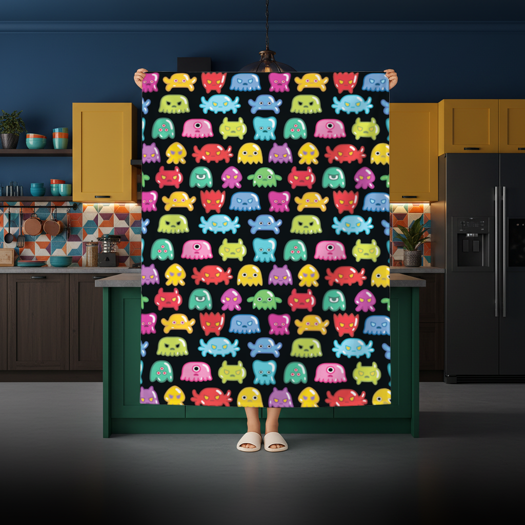 Renkli Sevimli Canavarlar Dikişsiz Desen Masa Örtüsü