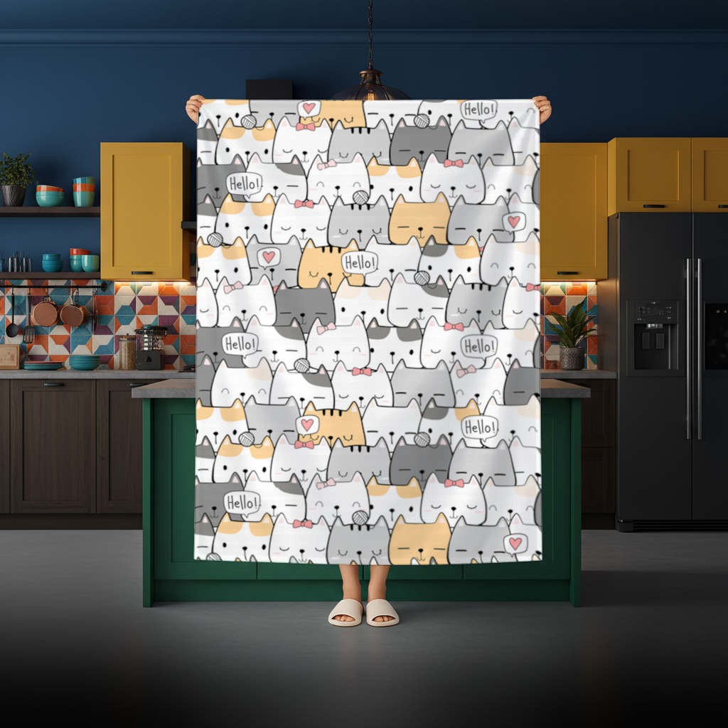Cute Cartoon Cats Pattern with Speech Bubbles Rectangular Tablecloth