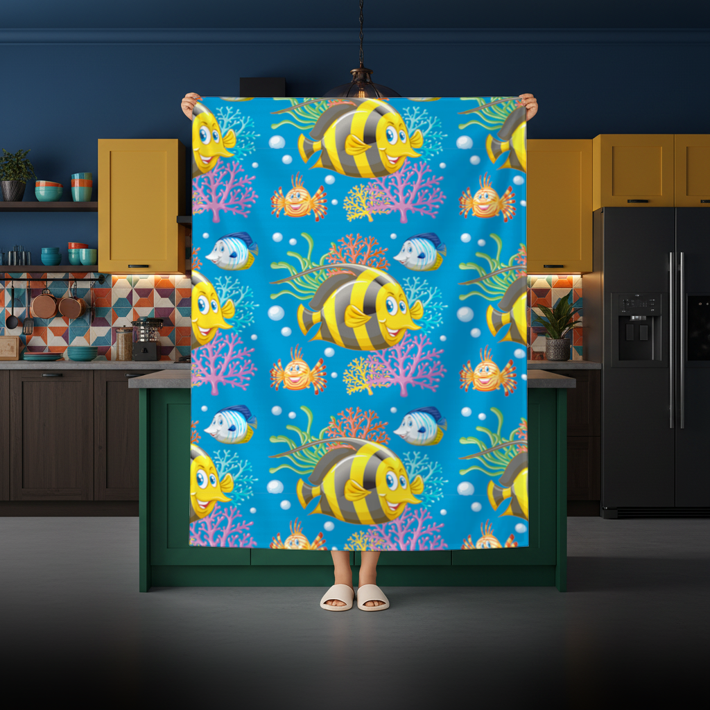 Colorful Tropical Fish and Coral Reef Pattern Rectangular Tablecloth