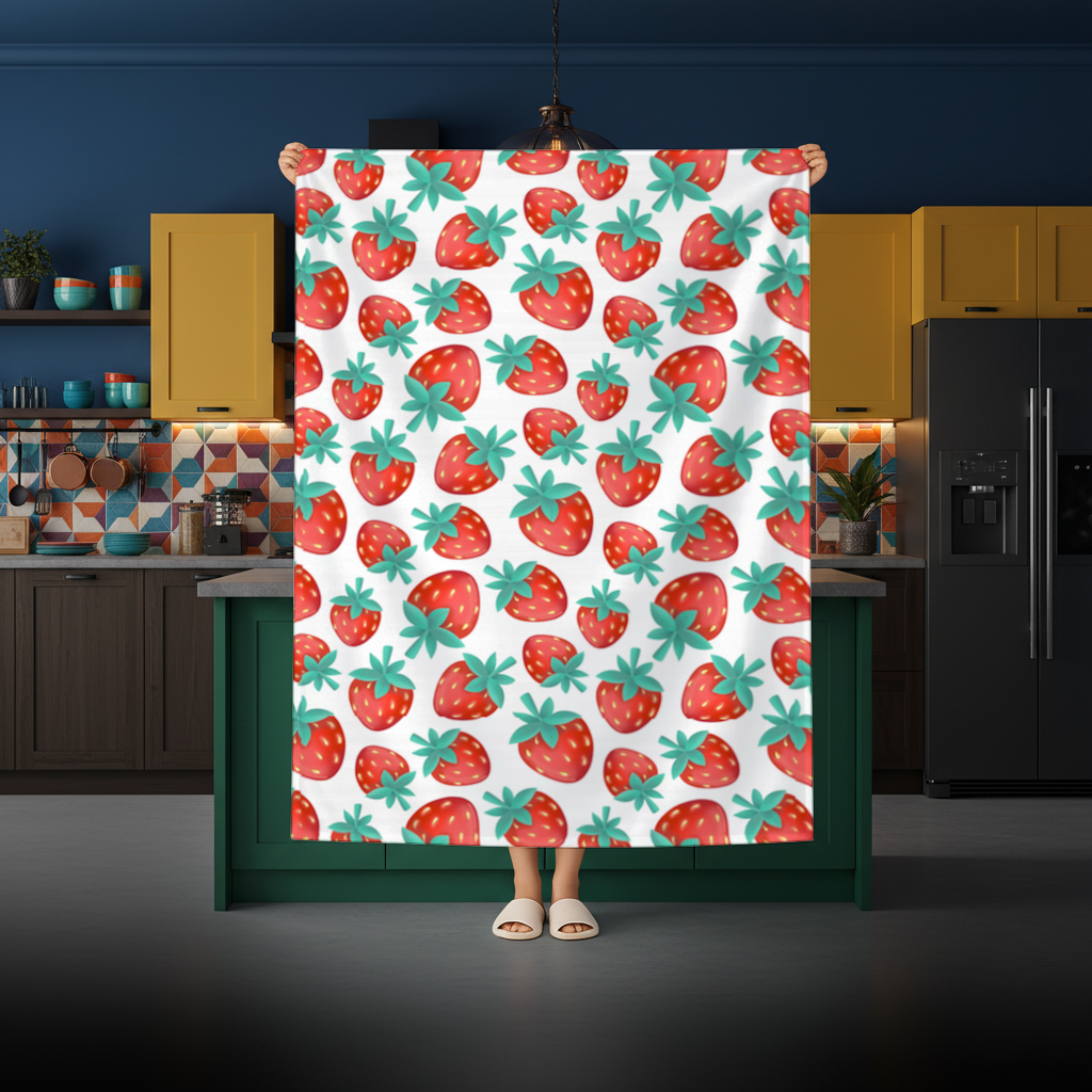 Vibrant Red Strawberry Summer Pattern Rectangular Tablecloth