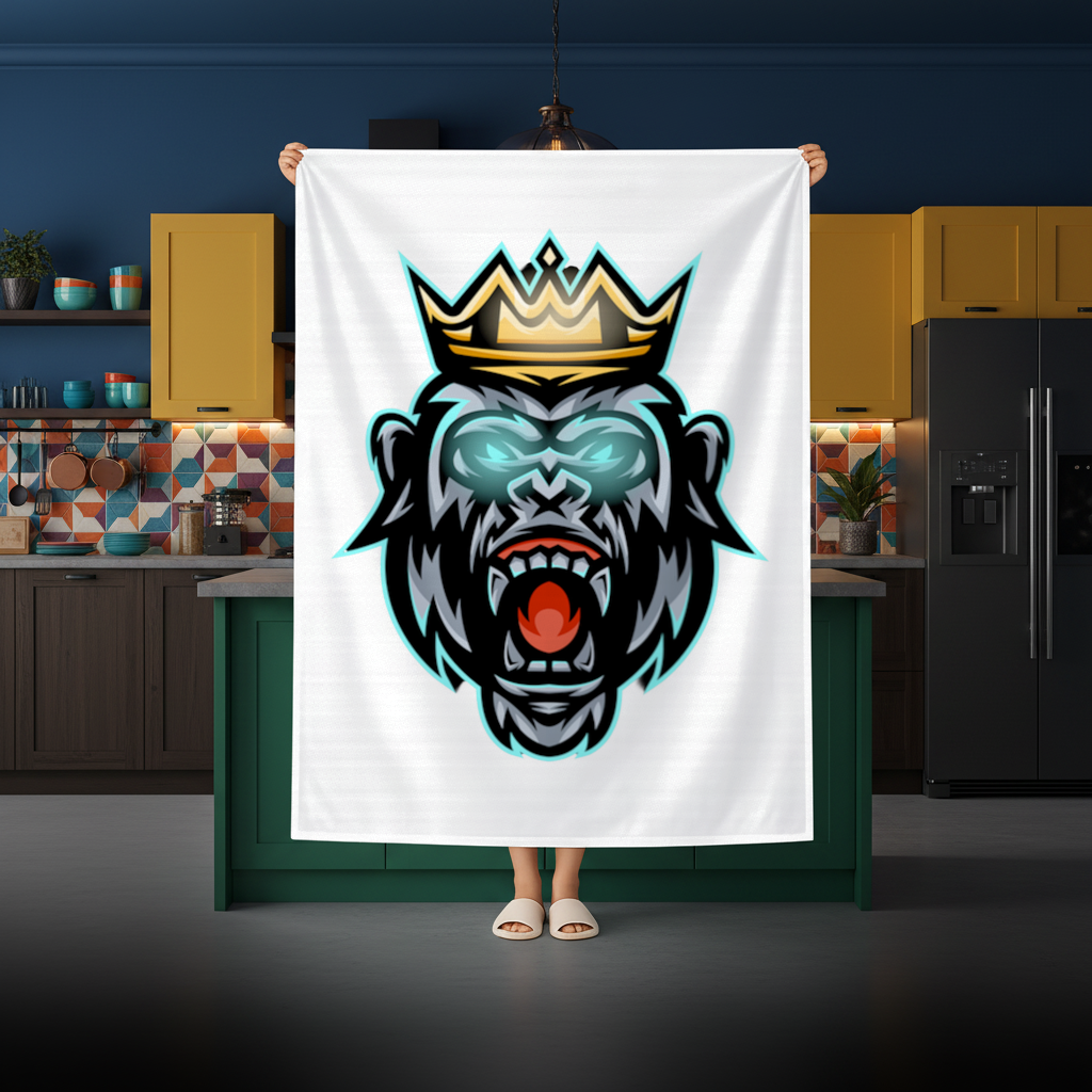 Angry Gorilla King with Crown Graphic - Neon Mascot Design Rectangular Tablecloth
