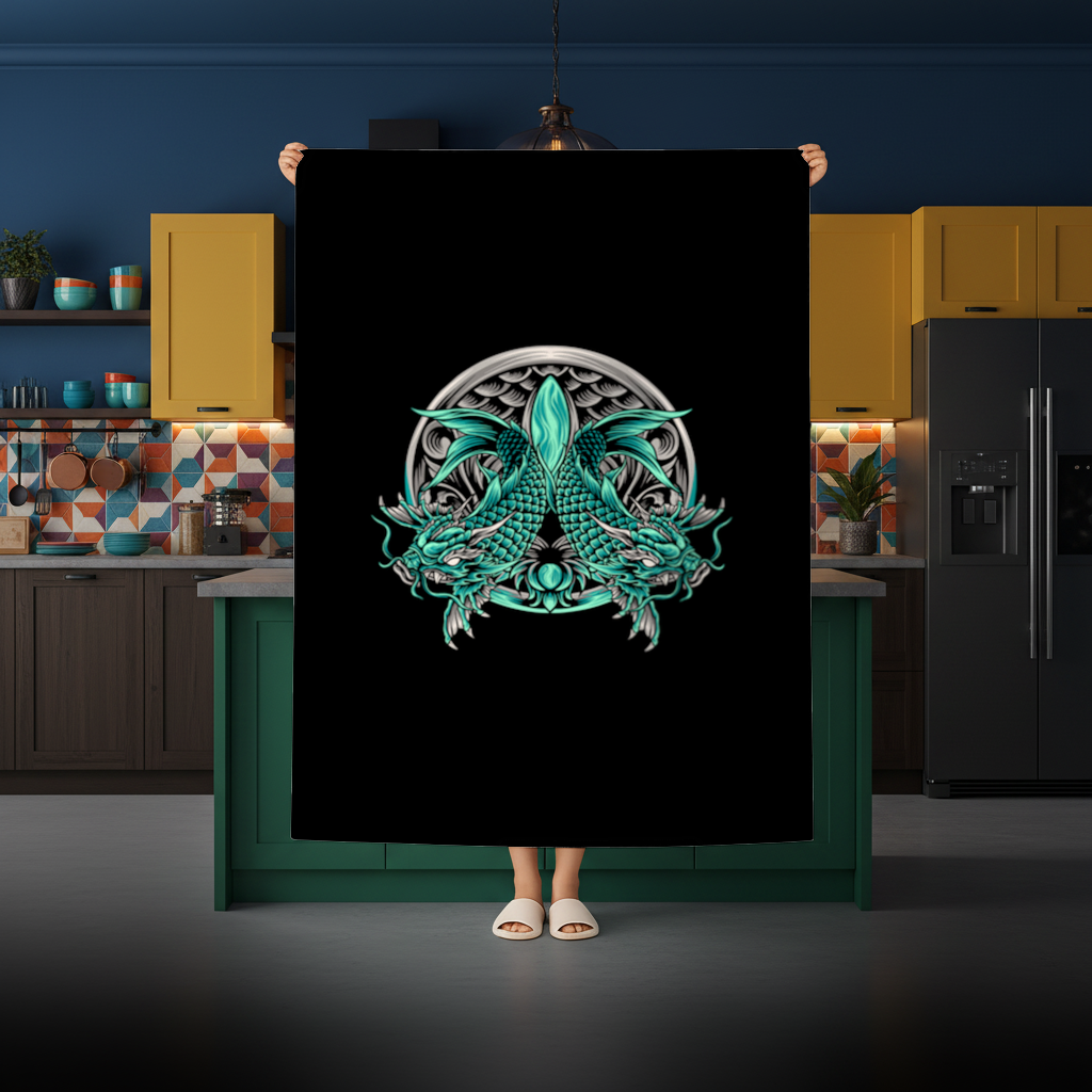 Turquoise Twin Dragon Emblem Design Rectangular Tablecloth