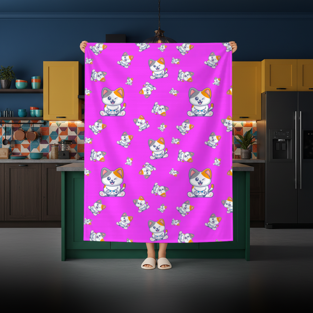 Cute Cartoon Cat Pattern on Pink Background Rectangular Tablecloth