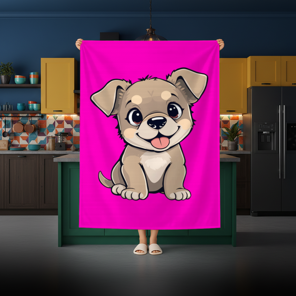 Cute Dog Illustration on Pink Background Rectangular Tablecloth