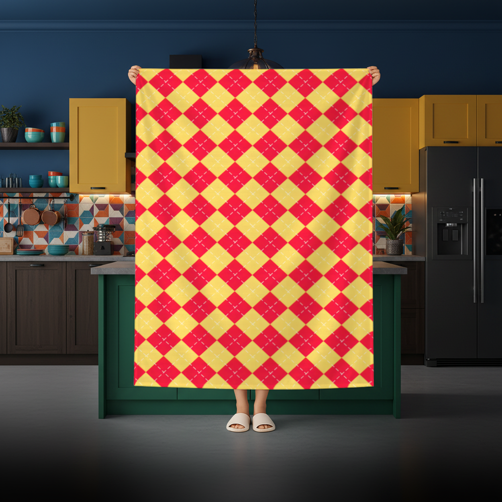 Red and Yellow Argyle Geometric Pattern Background Rectangular Tablecloth