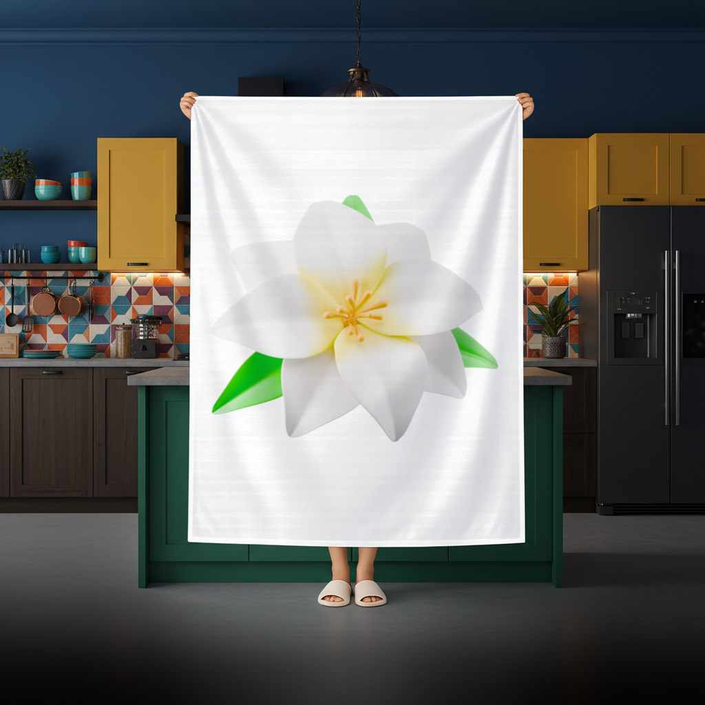 3D White Lily Flower Illustration Rectangular Tablecloth