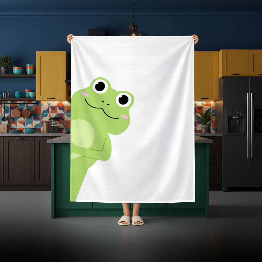 Cute Green Frog Peek-a-Boo Illustration 