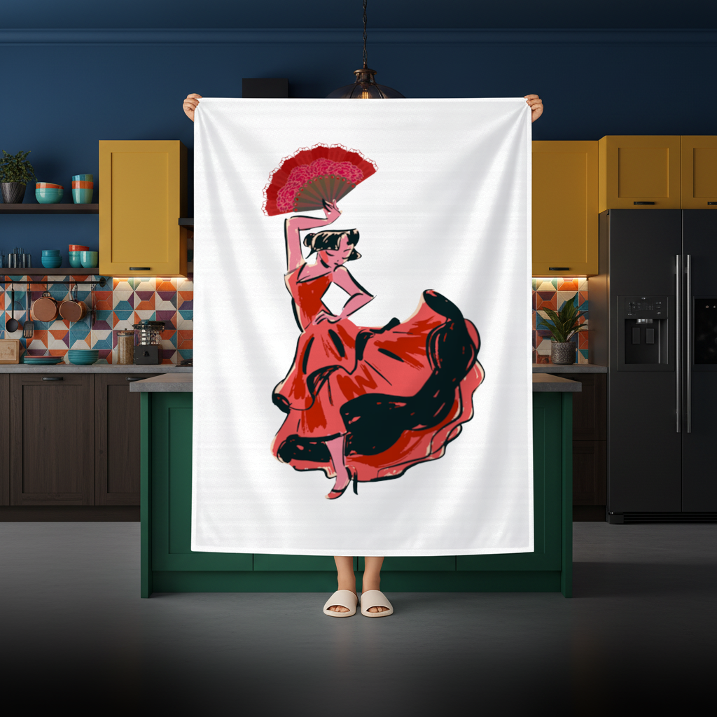 Flamenco Dancer with Fan Illustration Rectangular Tablecloth