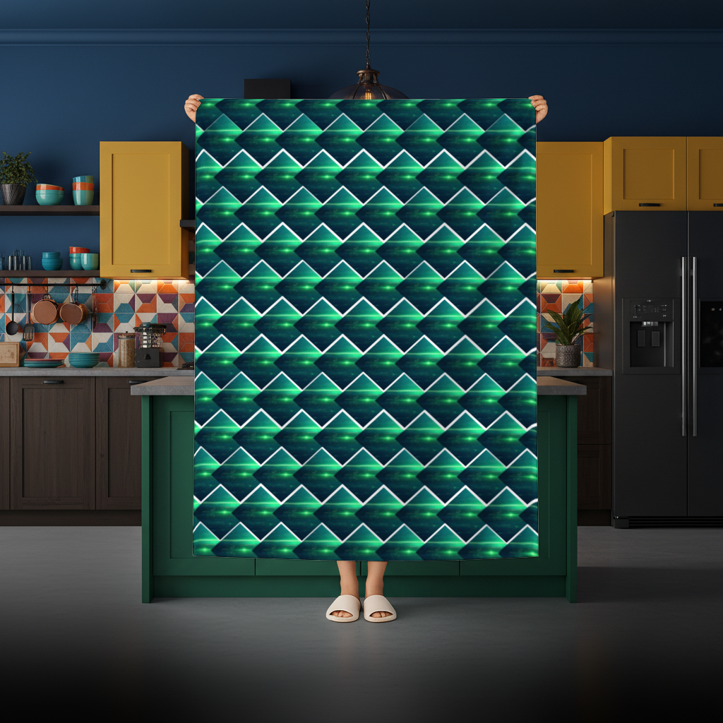 Siyah fon üstündeki parlak yeşil çizgiler. Masa Örtüsü