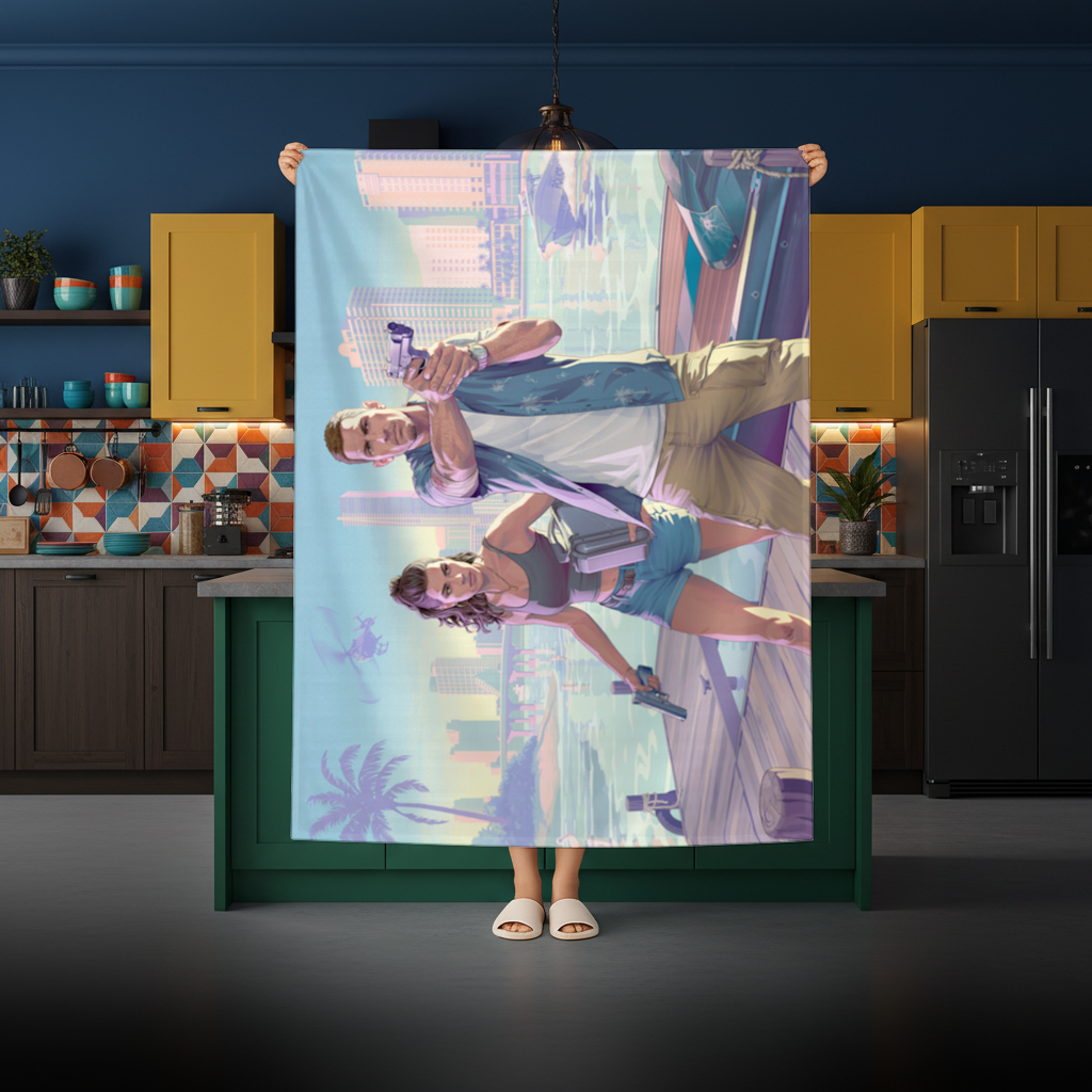 Vice City Showdown  Tropical Heist Duo Rectangular Tablecloth