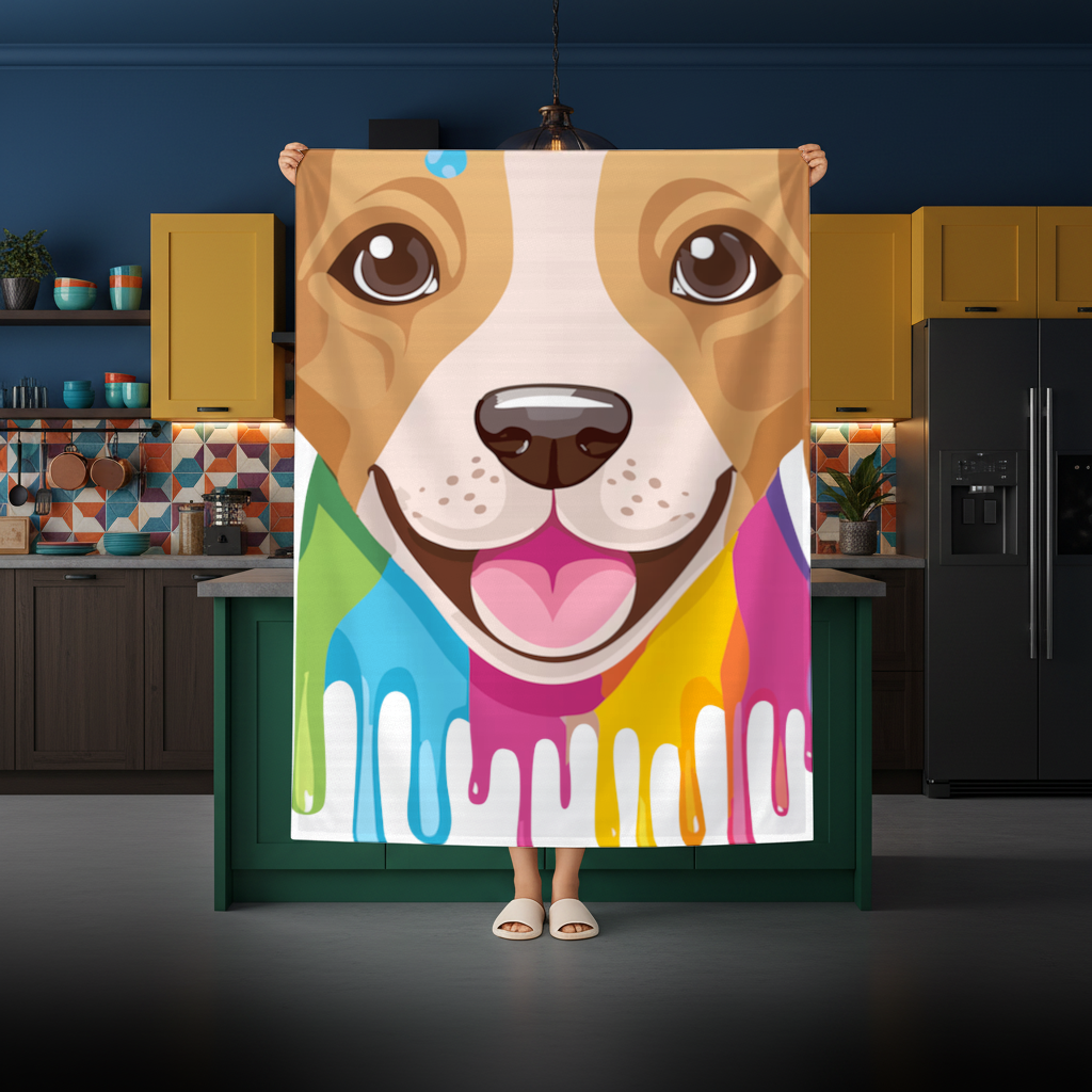 Happy Dog with Colorful Paint Drips Rectangular Tablecloth