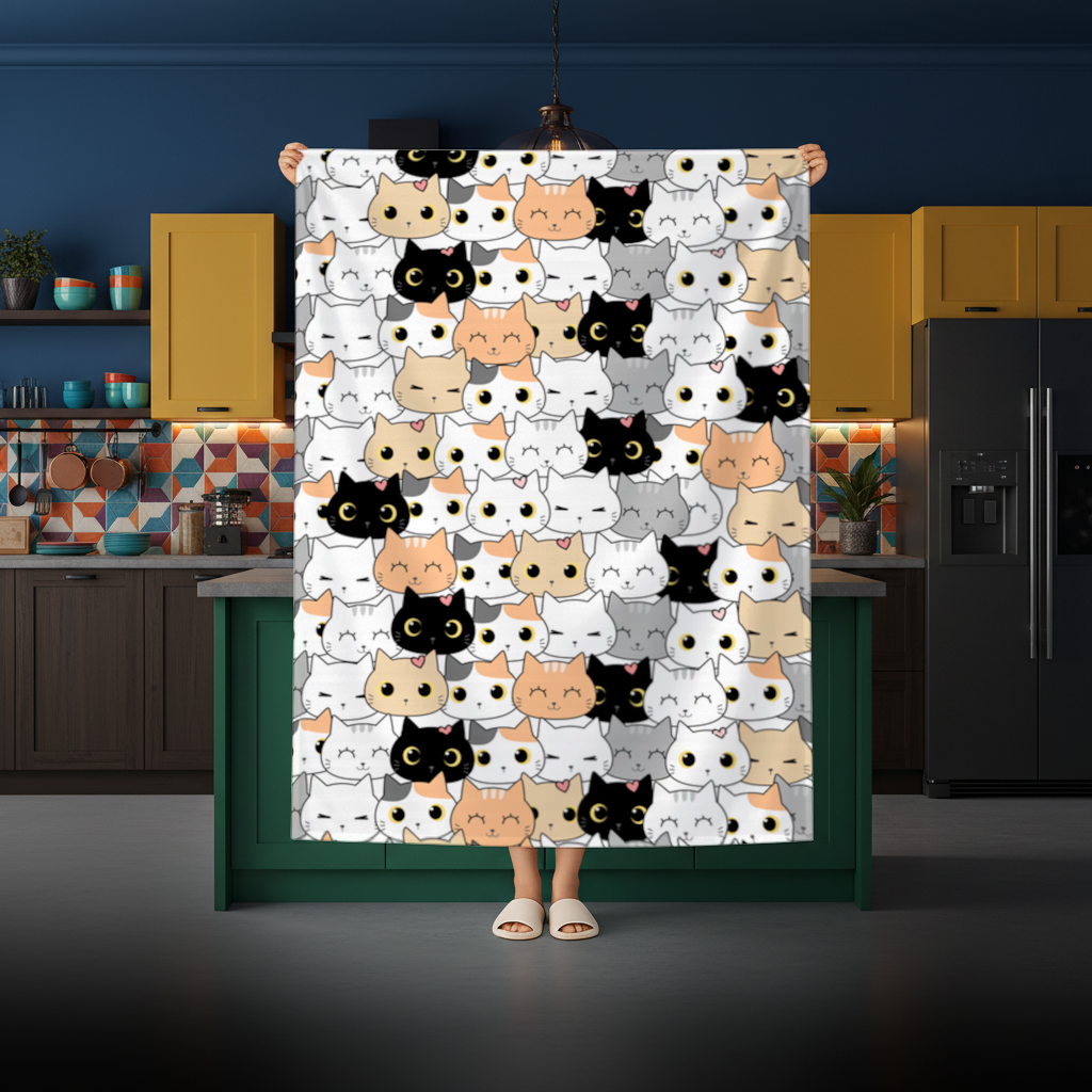 Colorful Cute Cat Faces Seamless Pattern Rectangular Tablecloth