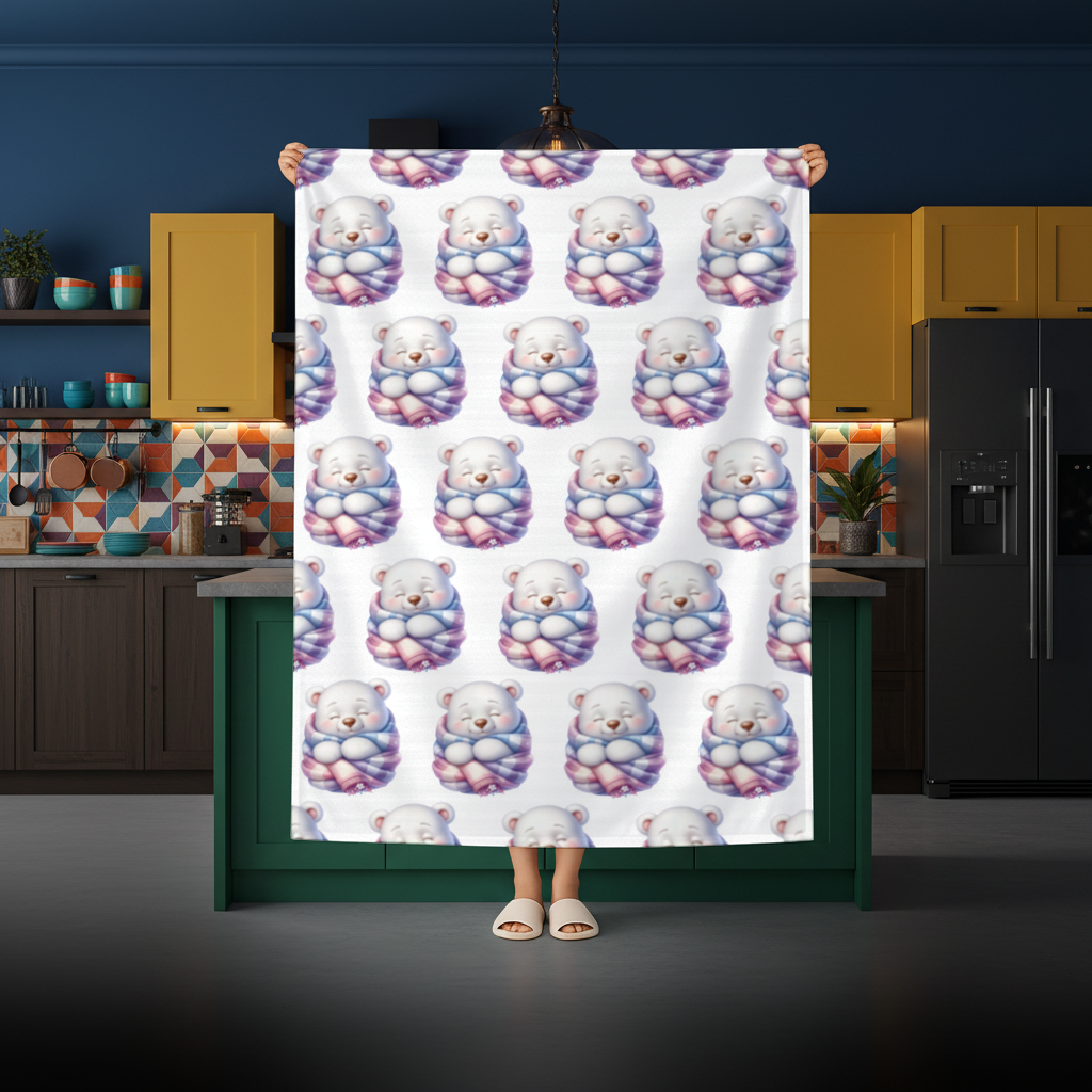 Cozy Sleepy Polar Bear Cub Rectangular Tablecloth