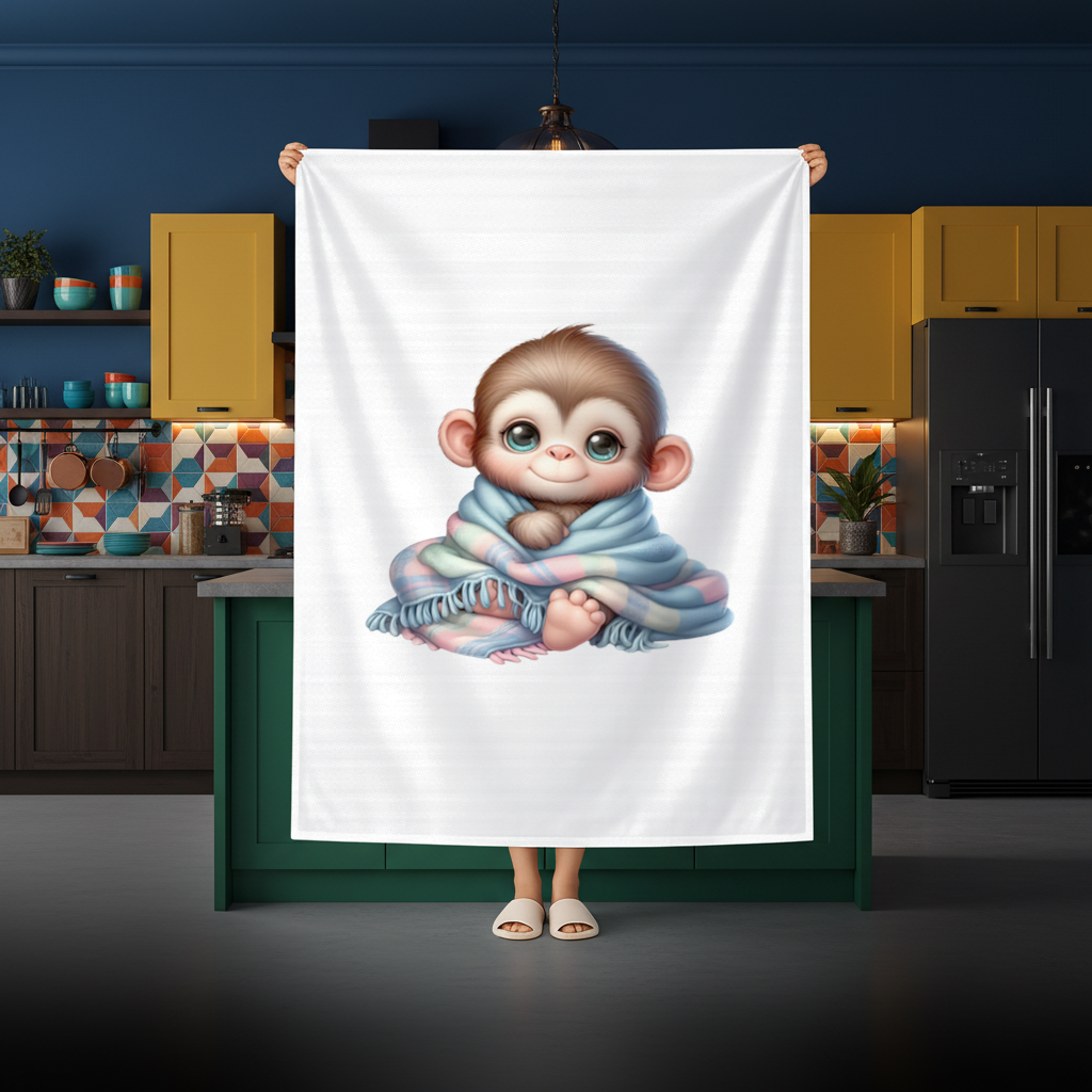 Cute Baby Monkey Wrapped in Blanket Rectangular Tablecloth