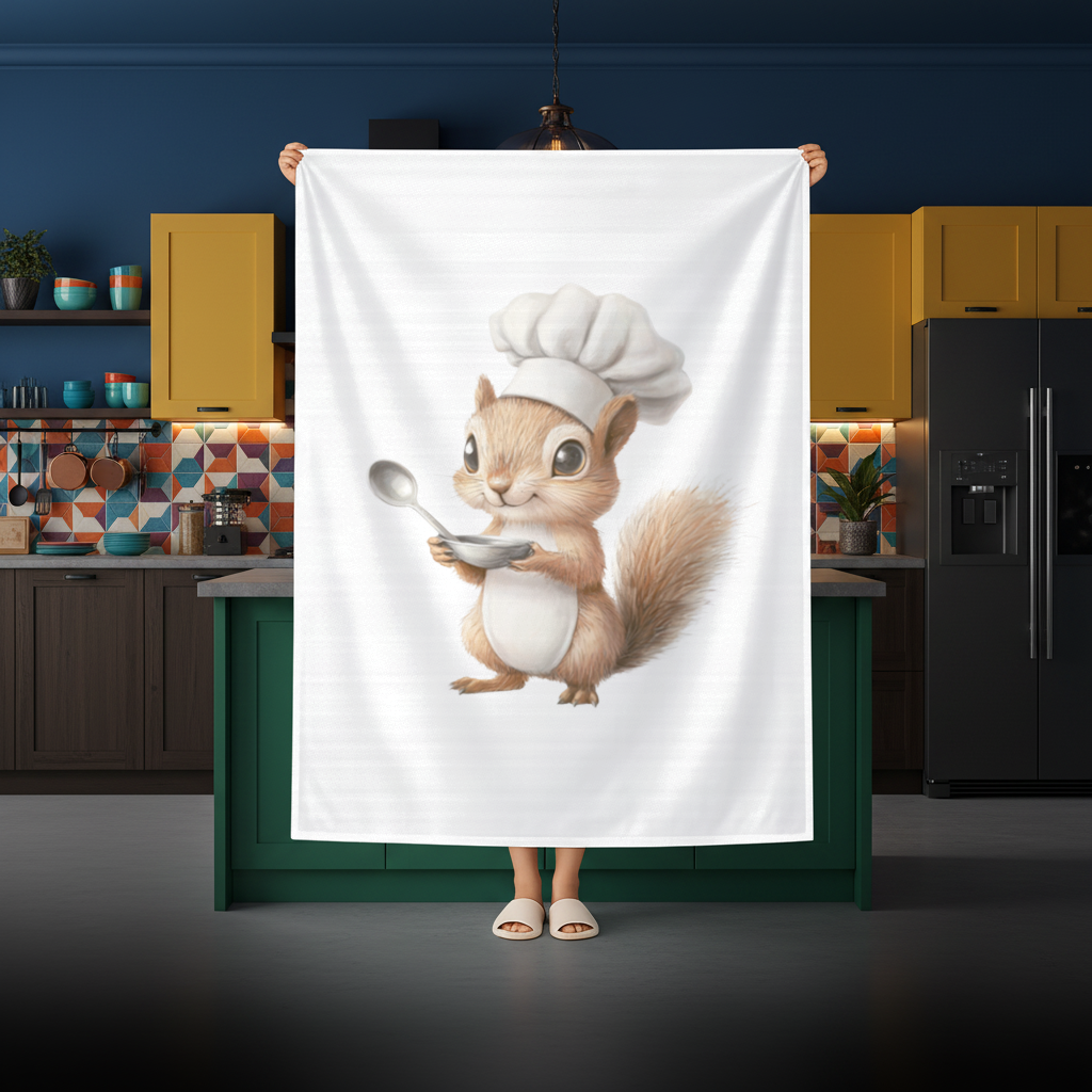 Whimsical Little Chef Squirrel Rectangular Tablecloth
