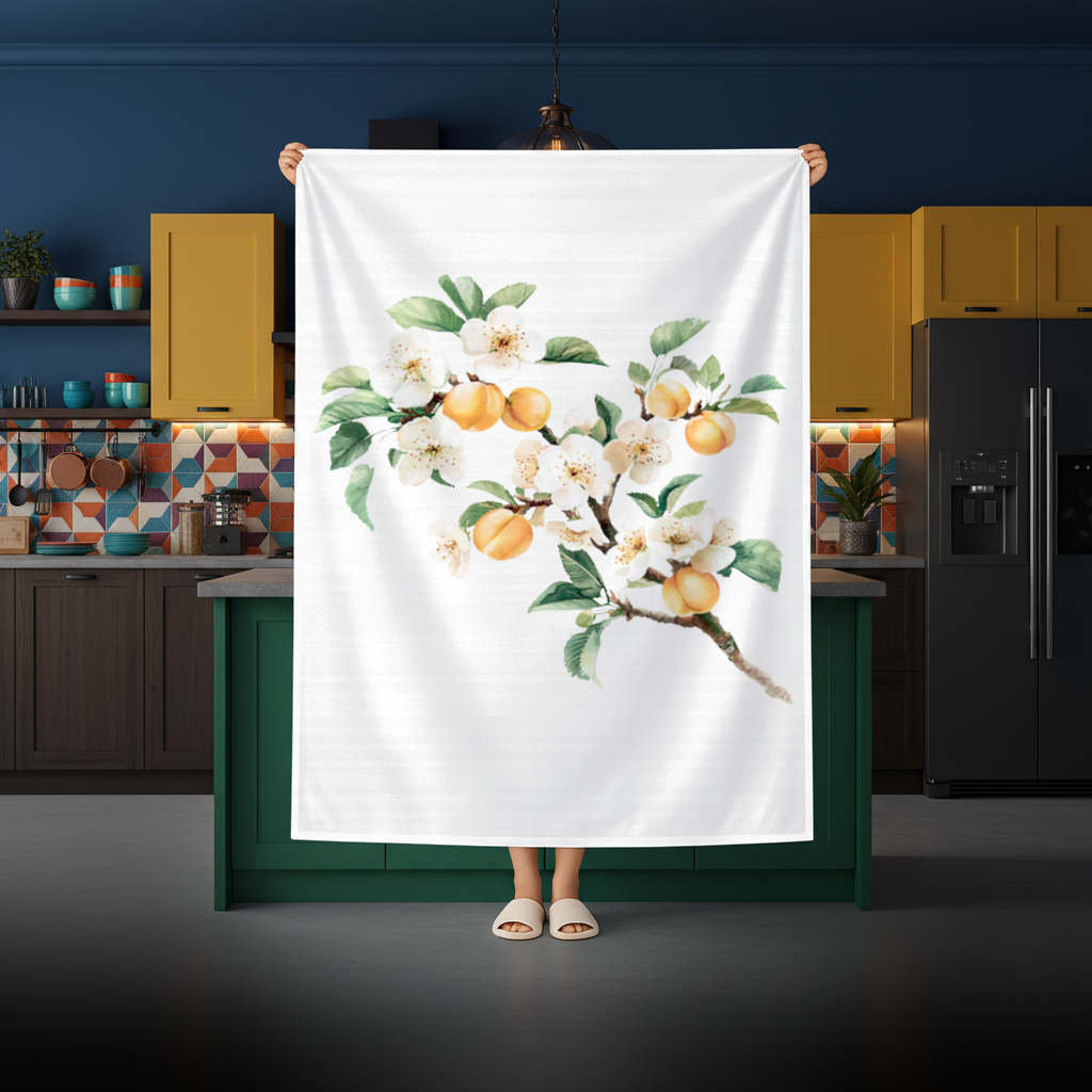 Watercolor Apricot Blossom Branch Rectangular Tablecloth